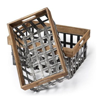 Mercana Chartrand Wood And Metal Open Crate Style Baskets- Set of 2 Clearance