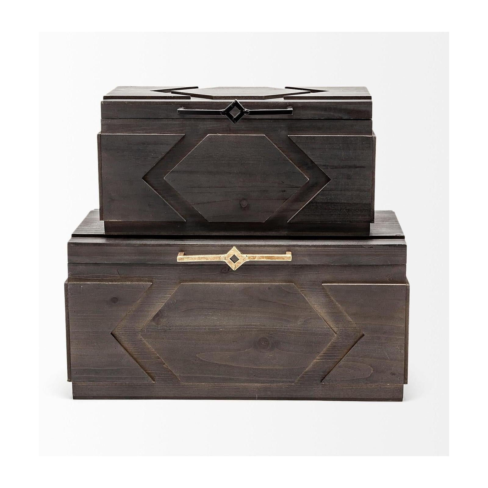 Mercana Cassia Brown Wooden Boxes- Set of 2