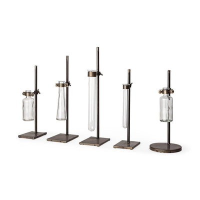 Mercana Jarvis Dark Brown Metal and Glass Chemistry Inspired Bottles-Setof 5