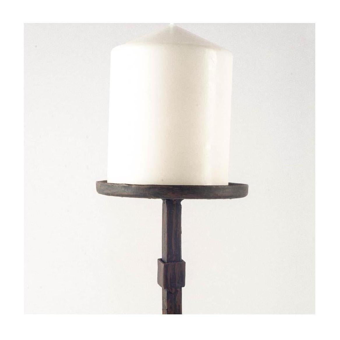 Mercana Edgeland Short Brown Wood Metal Strap Candle Holder Clearance