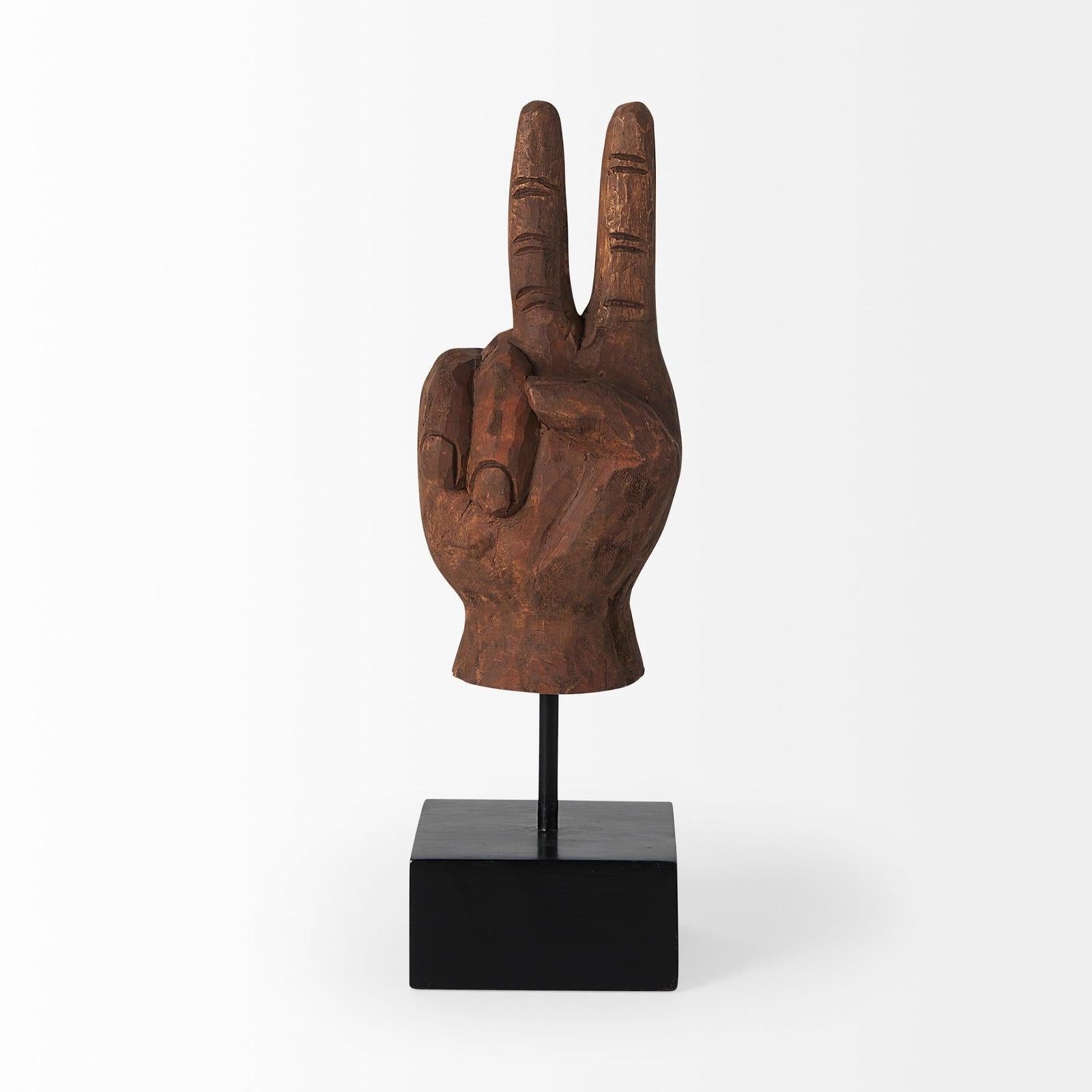 Mercana Pacem Natural Wooden Carved Peace Sign Hand