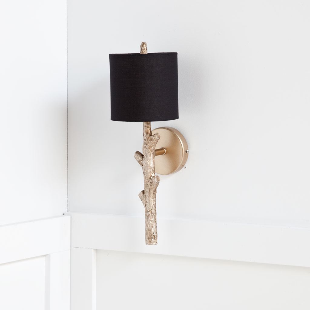 Mercana Sabinal II Gold Resin Tree Branch Black Fabric Shade Wall Sconce