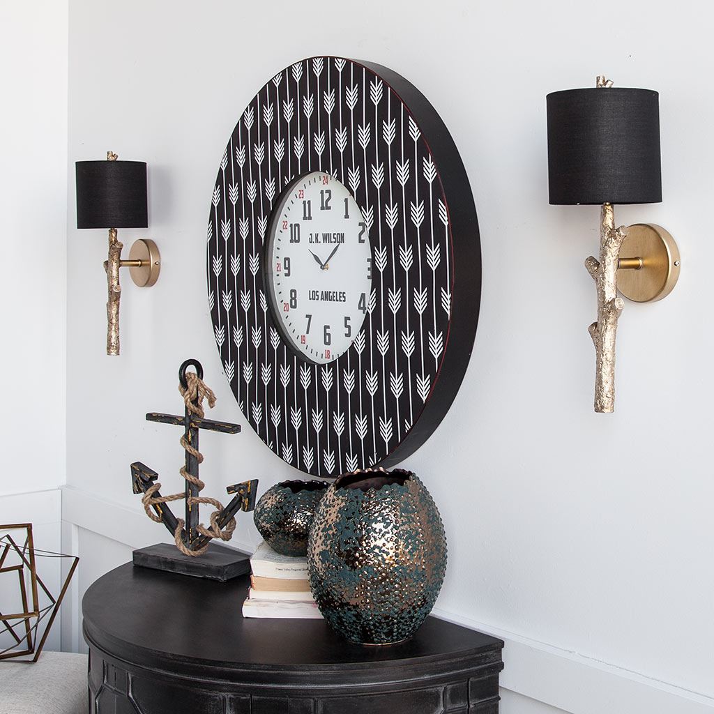 Mercana Sabinal II Gold Resin Tree Branch Black Fabric Shade Wall Sconce