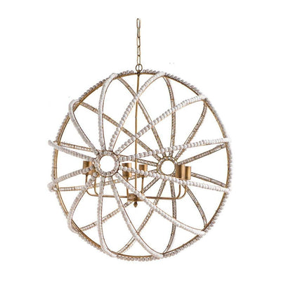 Mercana Ava White Gold Metal and White Wood Beaded Six Bulb Chandelier Clearance