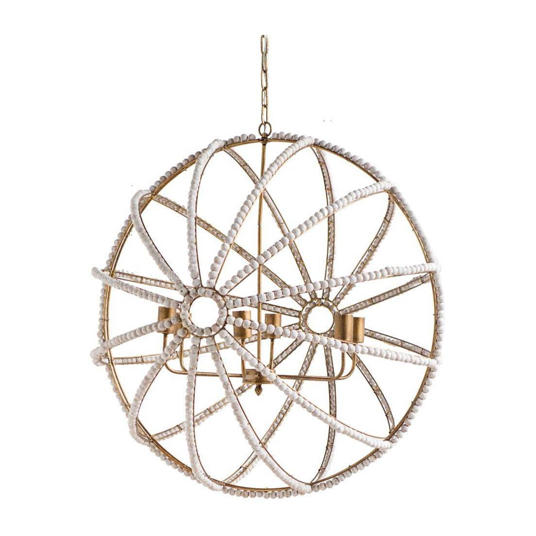 Mercana Ava White Gold Metal and White Wood Beaded Six Bulb Chandelier Clearance
