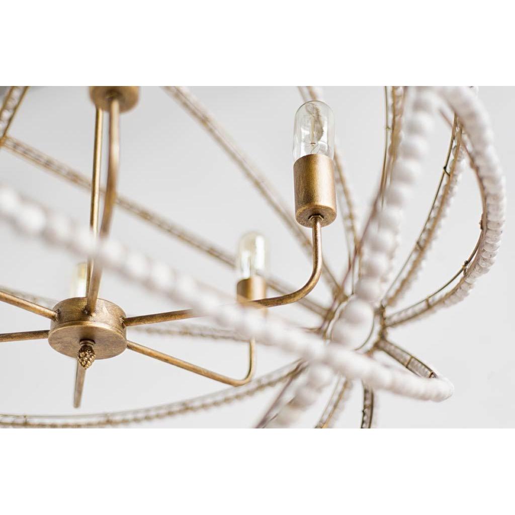 Mercana Ava White Gold Metal and White Wood Beaded Six Bulb Chandelier Clearance
