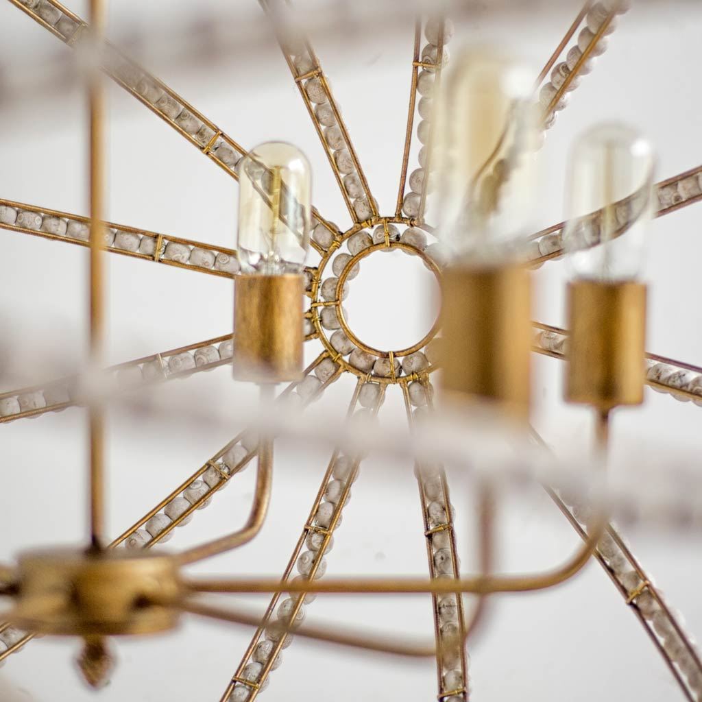 Mercana Ava White Gold Metal and White Wood Beaded Six Bulb Chandelier Clearance