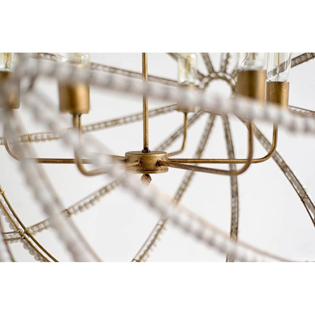 Mercana Ava White Gold Metal and White Wood Beaded Six Bulb Chandelier Clearance
