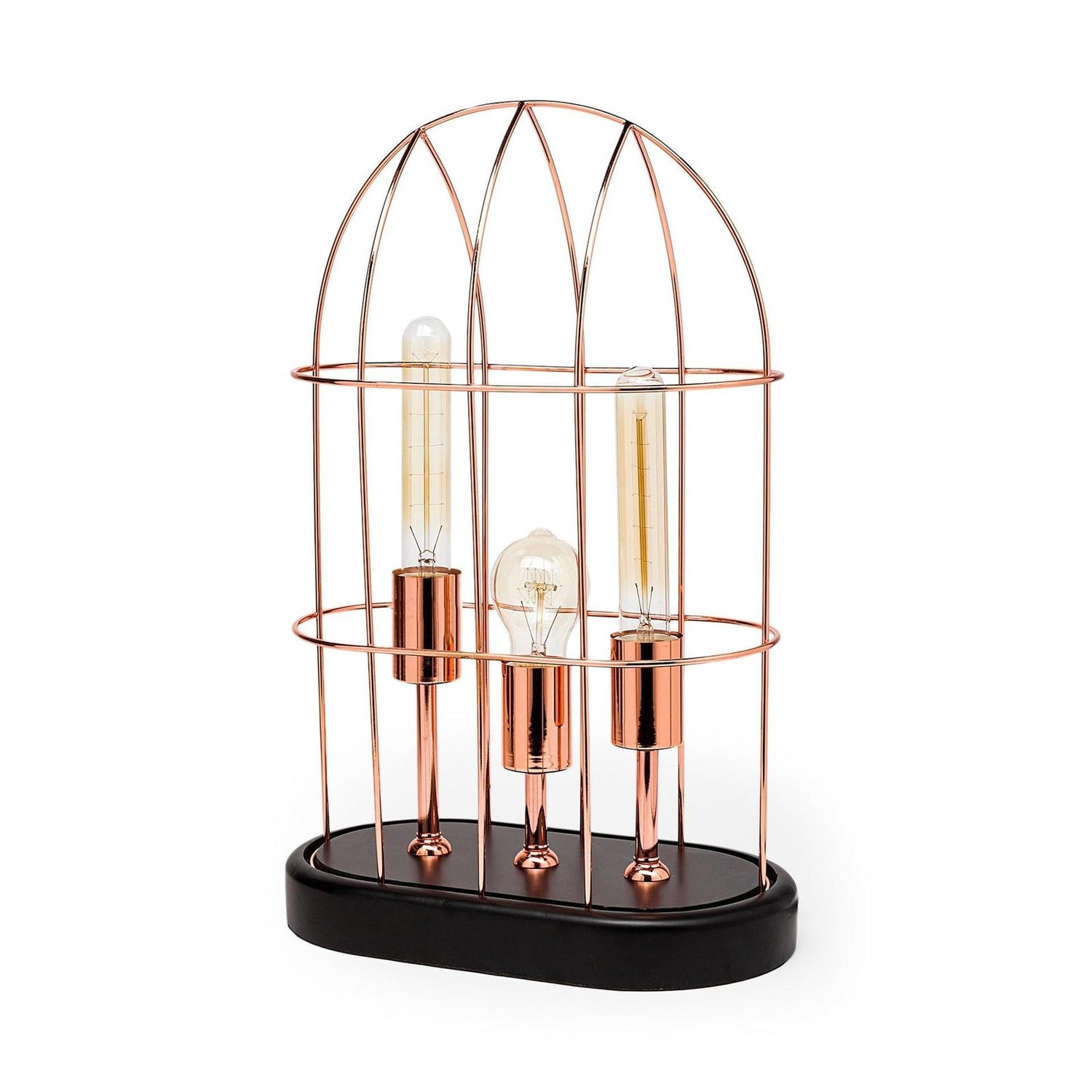 Mercana Sutton Rose-Gold Metal Cylindrical Cage Three Bulb Table Lamp Clearance