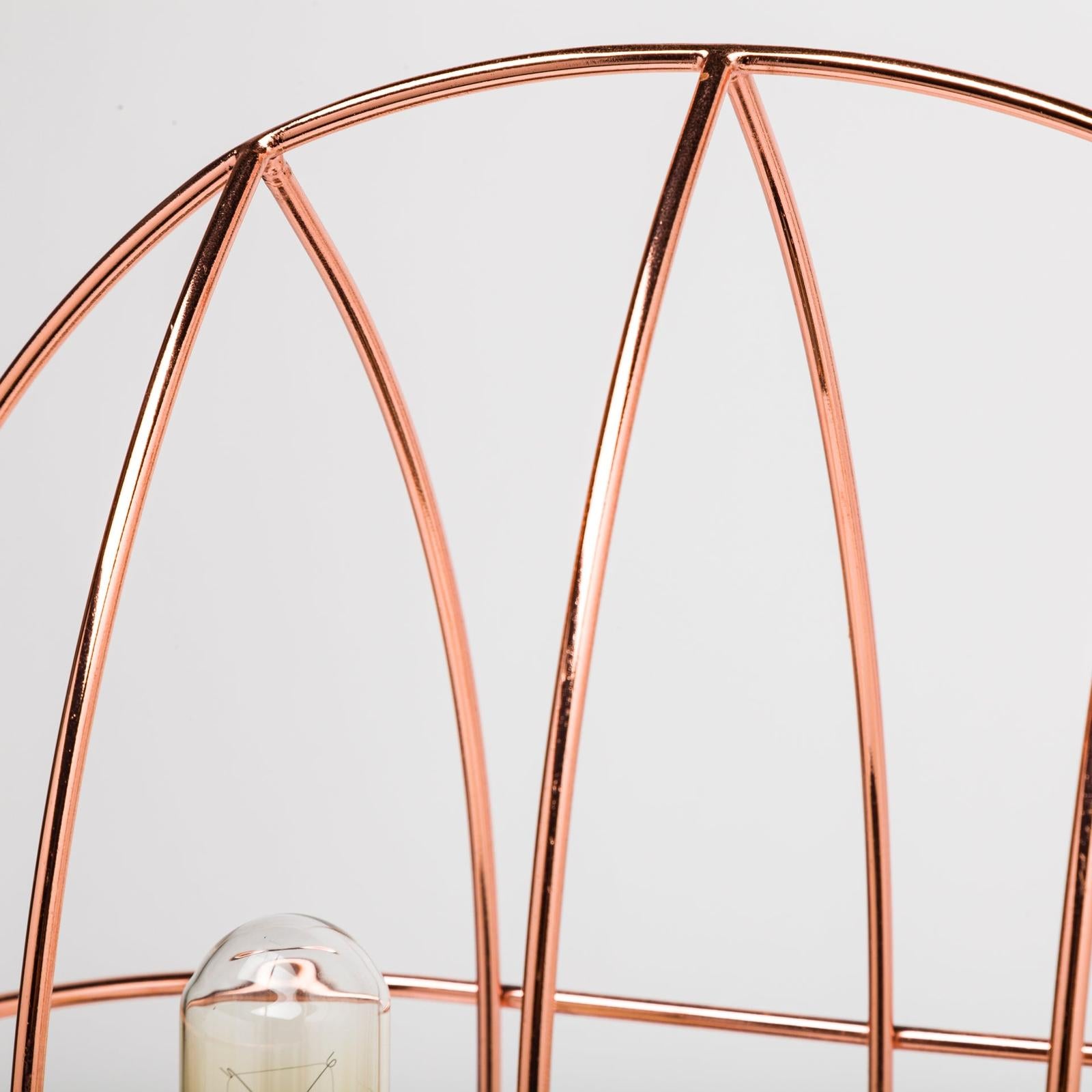 Mercana Sutton Rose-Gold Metal Cylindrical Cage Three Bulb Table Lamp Clearance
