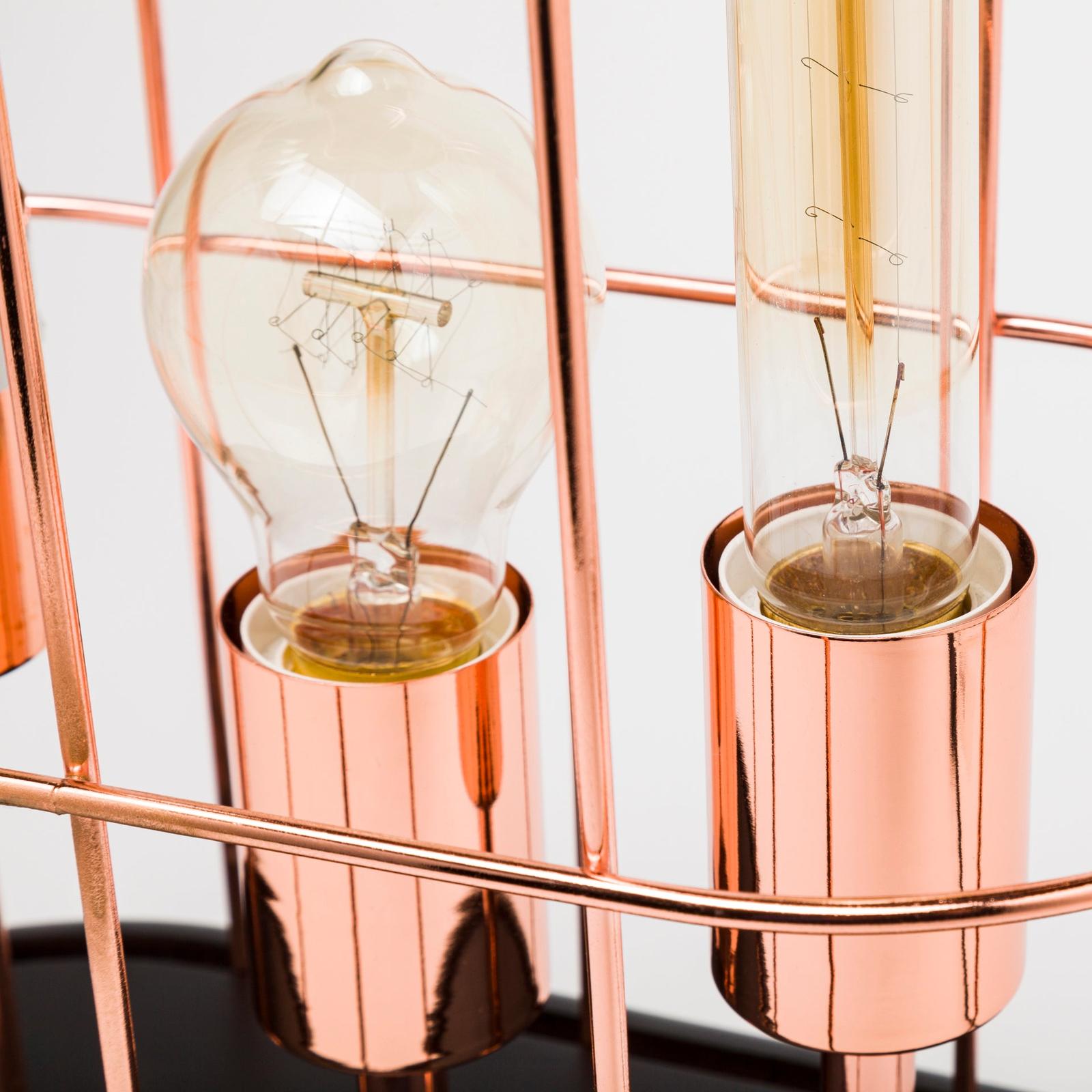 Mercana Sutton Rose-Gold Metal Cylindrical Cage Three Bulb Table Lamp Clearance