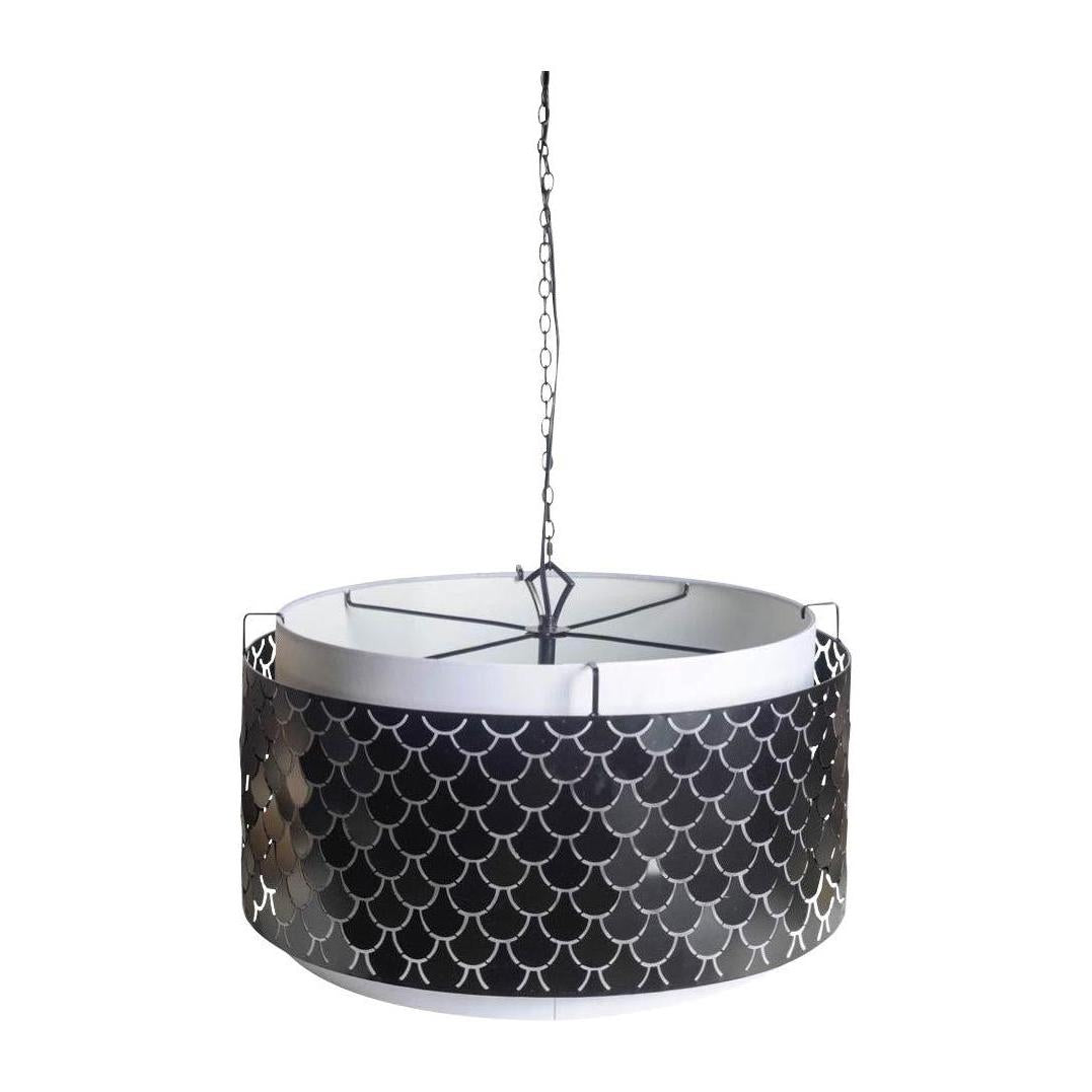 Mercana Brasseur Charcoal Black Metal Fish Scale Three Bulb Chandelier Clearance