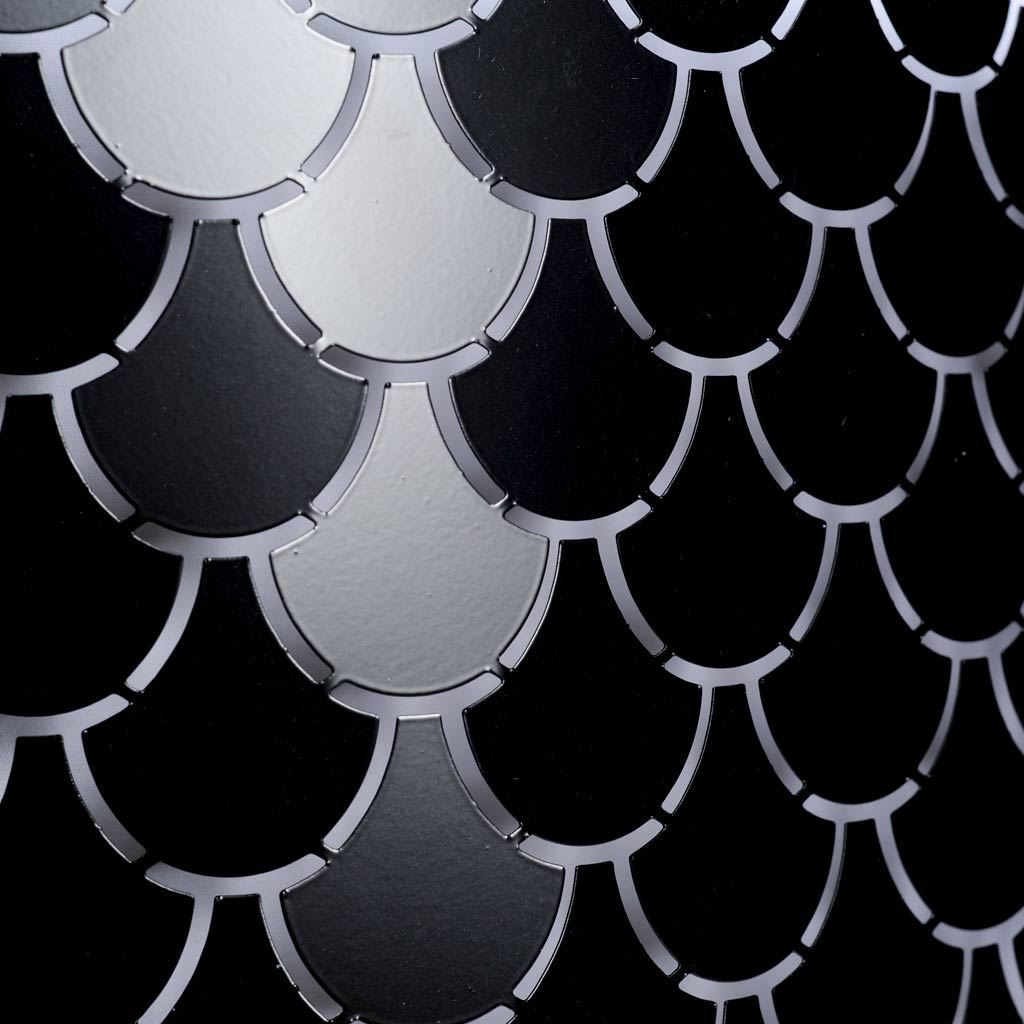 Mercana Brasseur Charcoal Black Metal Fish Scale Three Bulb Chandelier Clearance