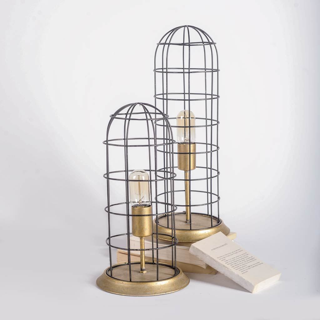 Mercana Carkner Gun-Metal Grey Cylindrical Metal Cage Table Lamp Clearance