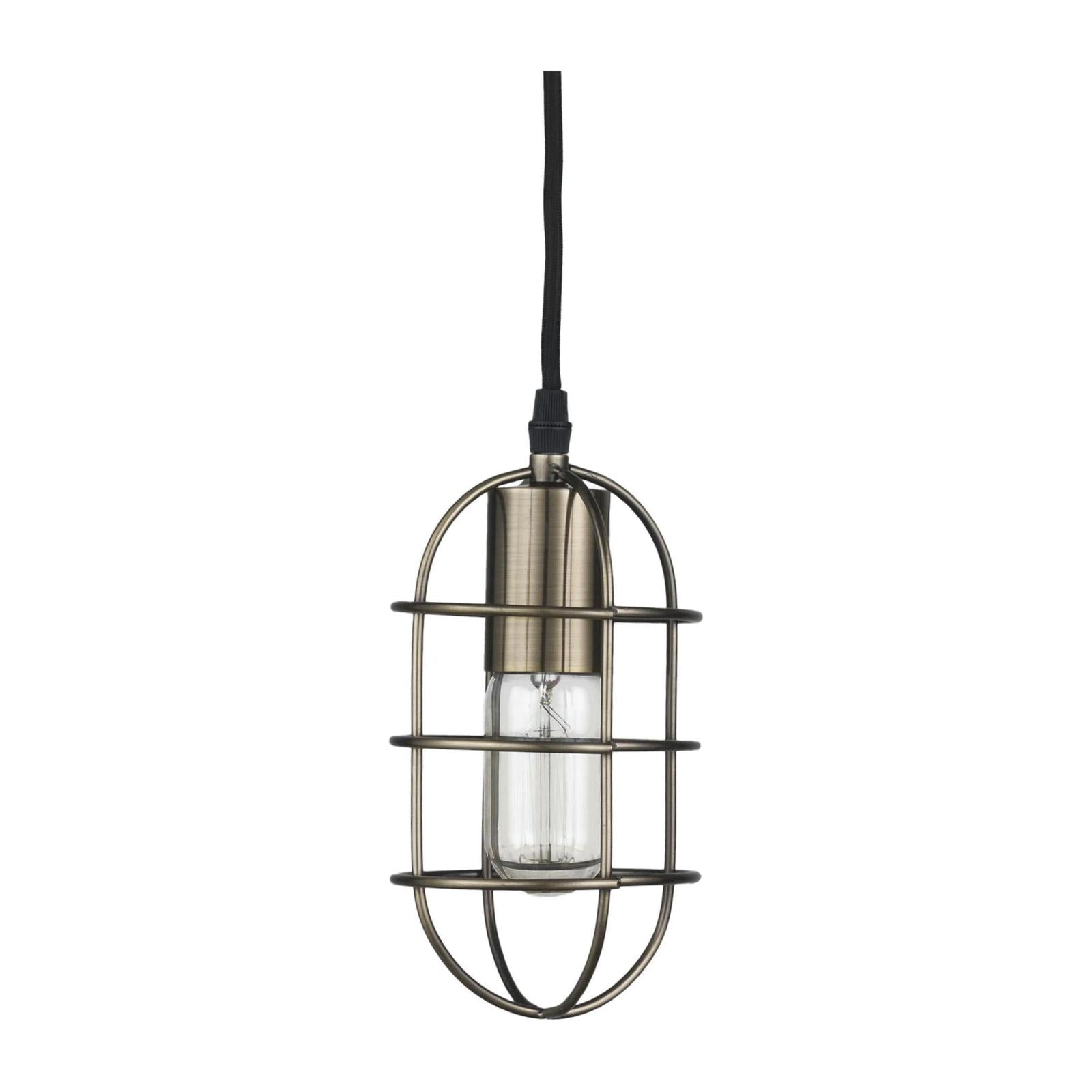 Mercana Hines I 4x8 Antiqued-Brass Metal Cage Pendant Light Clearance