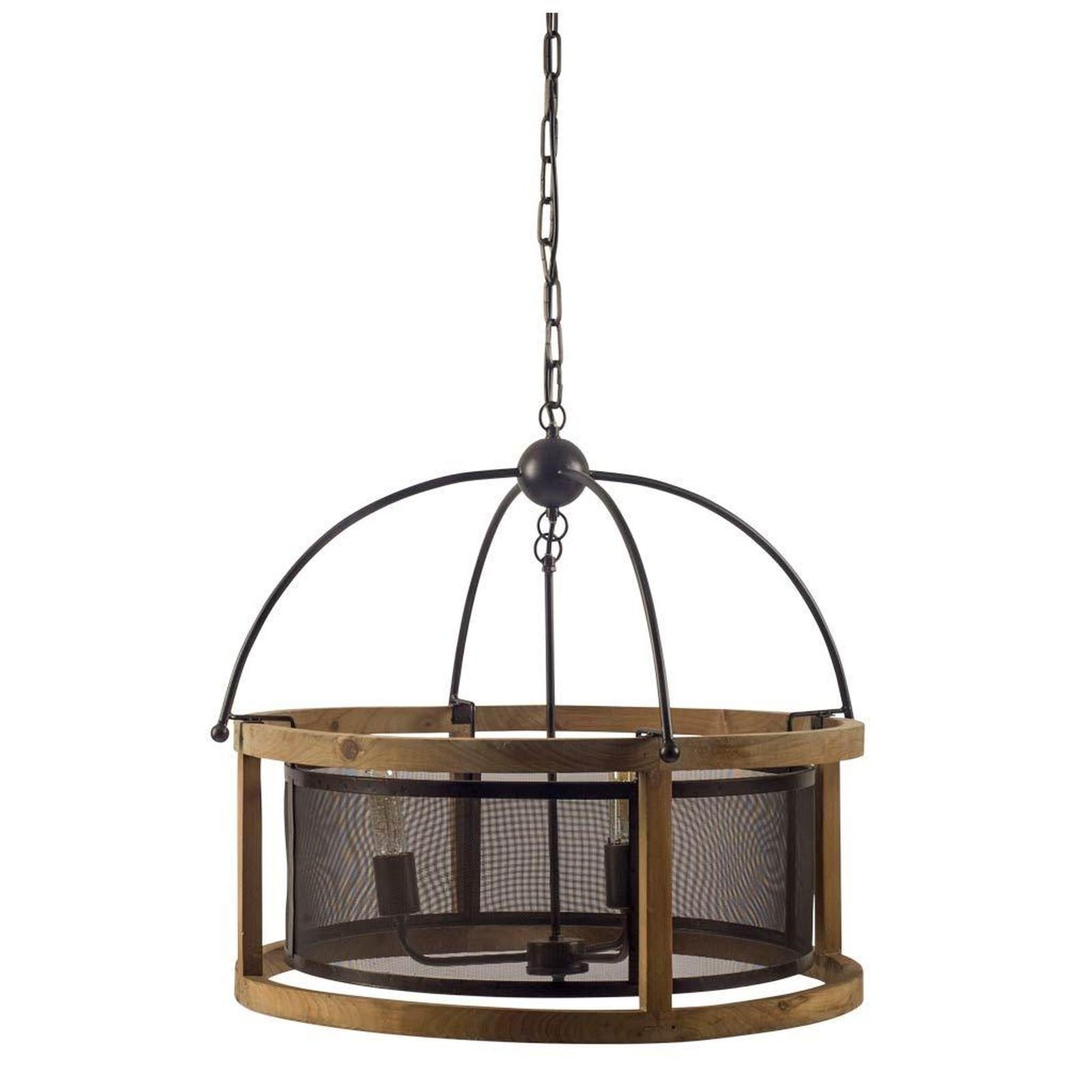 Mercana Penhill Black and Wooden Three Bulb Chandelier Clearance