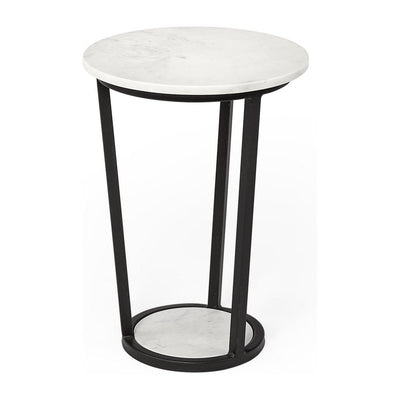 Mercana Bombola White Round Marble Top W/Black Metal Frame Accent Table