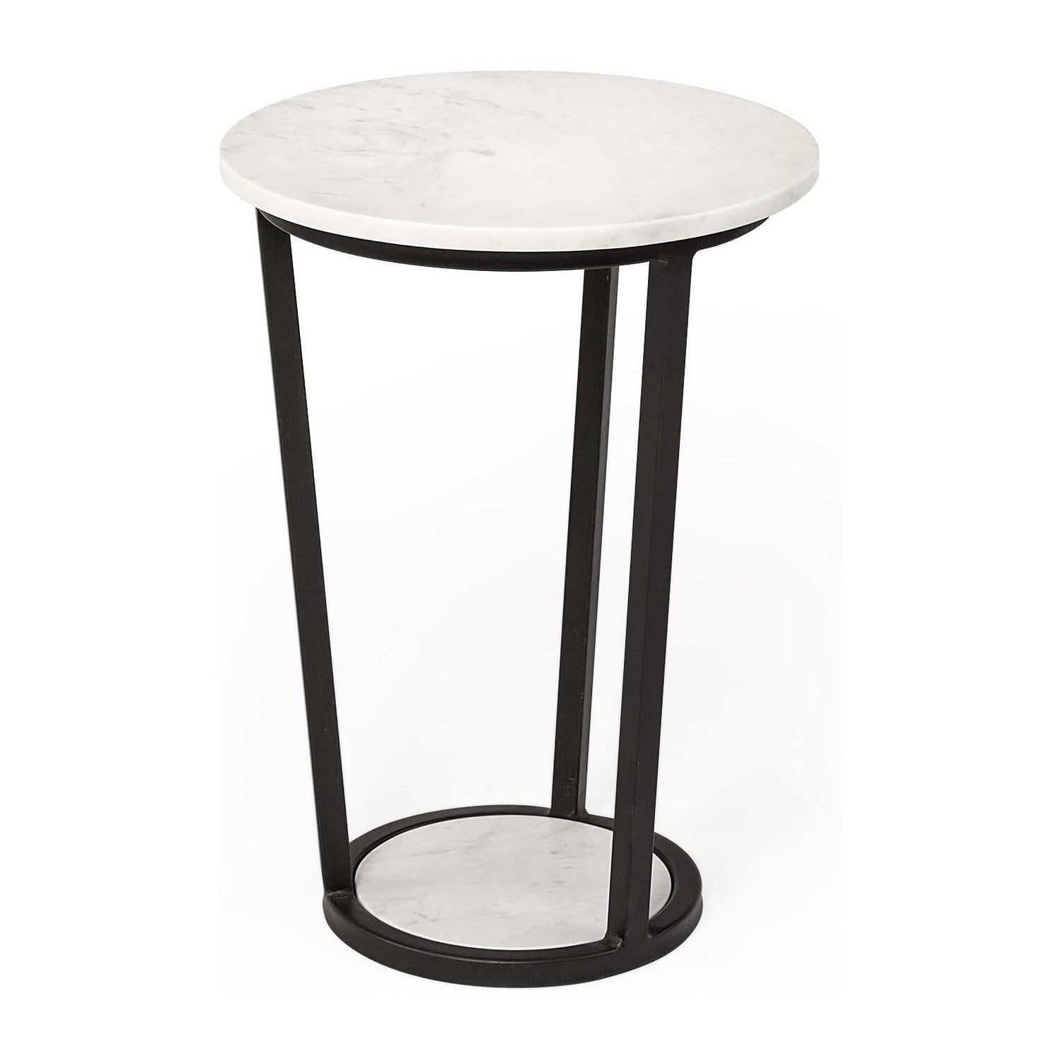 Mercana Bombola White Round Marble Top W/Black Metal Frame Accent Table