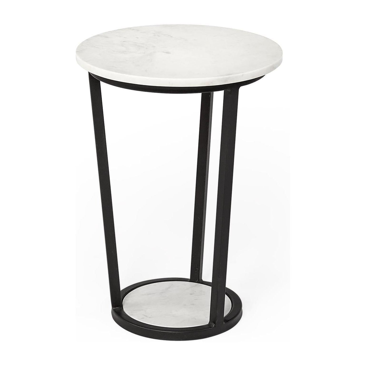 Mercana Bombola White Round Marble Top W/Black Metal Frame Accent Table