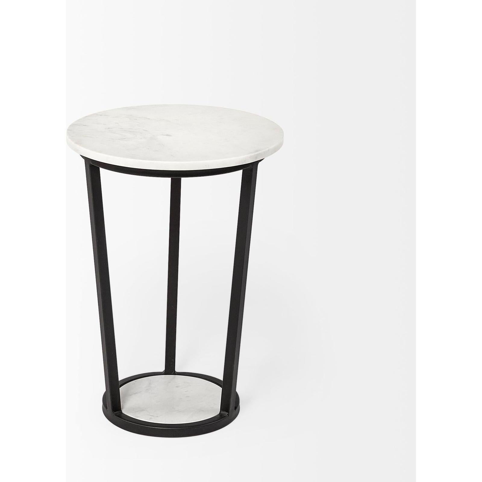 Mercana Bombola White Round Marble Top W/Black Metal Frame Accent Table