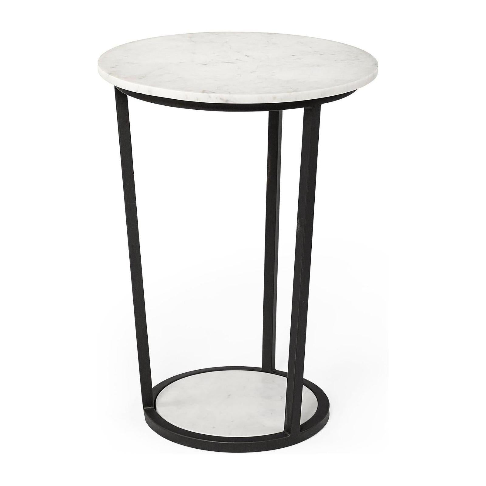 Mercana Bombola White Round Marble Top W/Black Metal Frame Accent Table