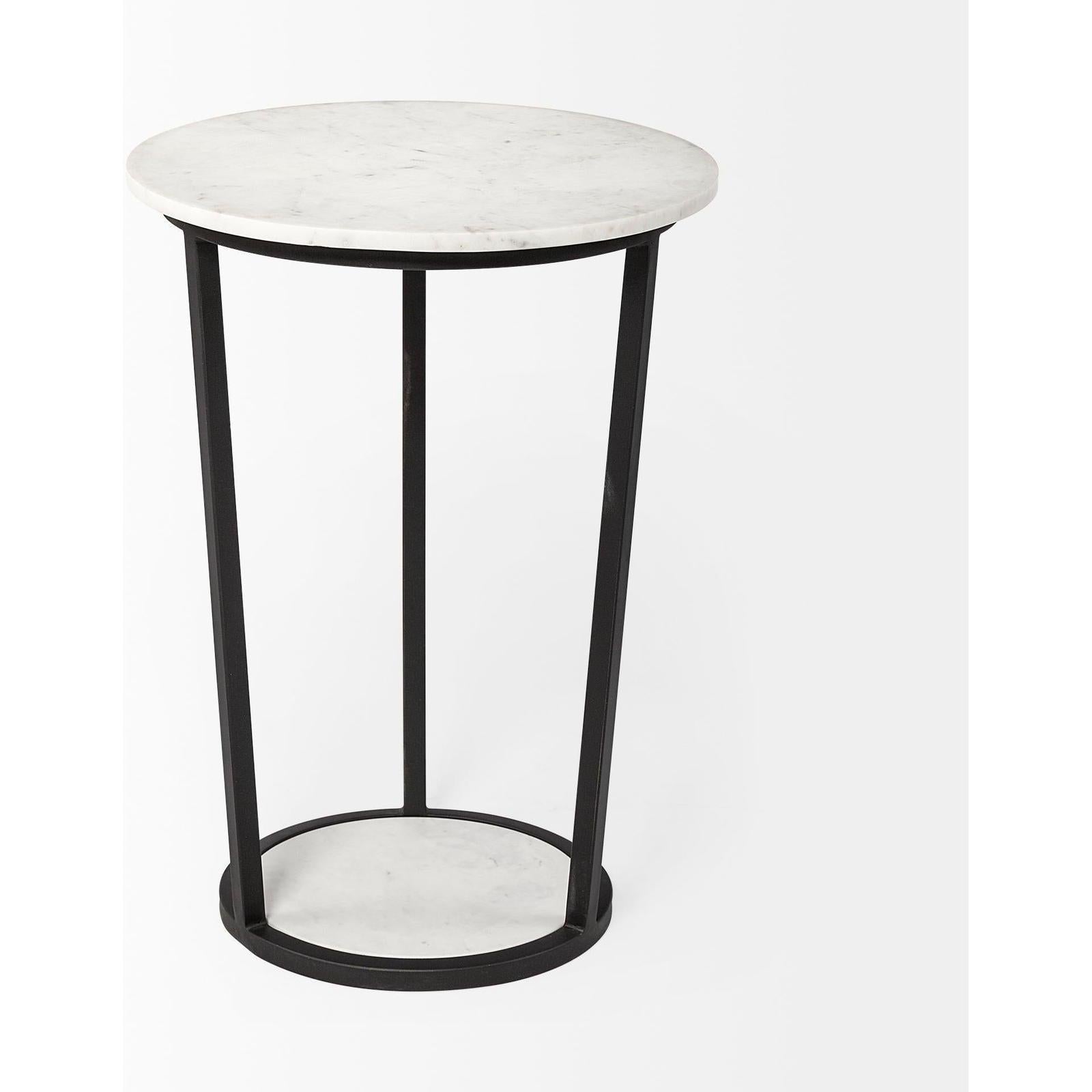Mercana Bombola White Round Marble Top W/Black Metal Frame Accent Table