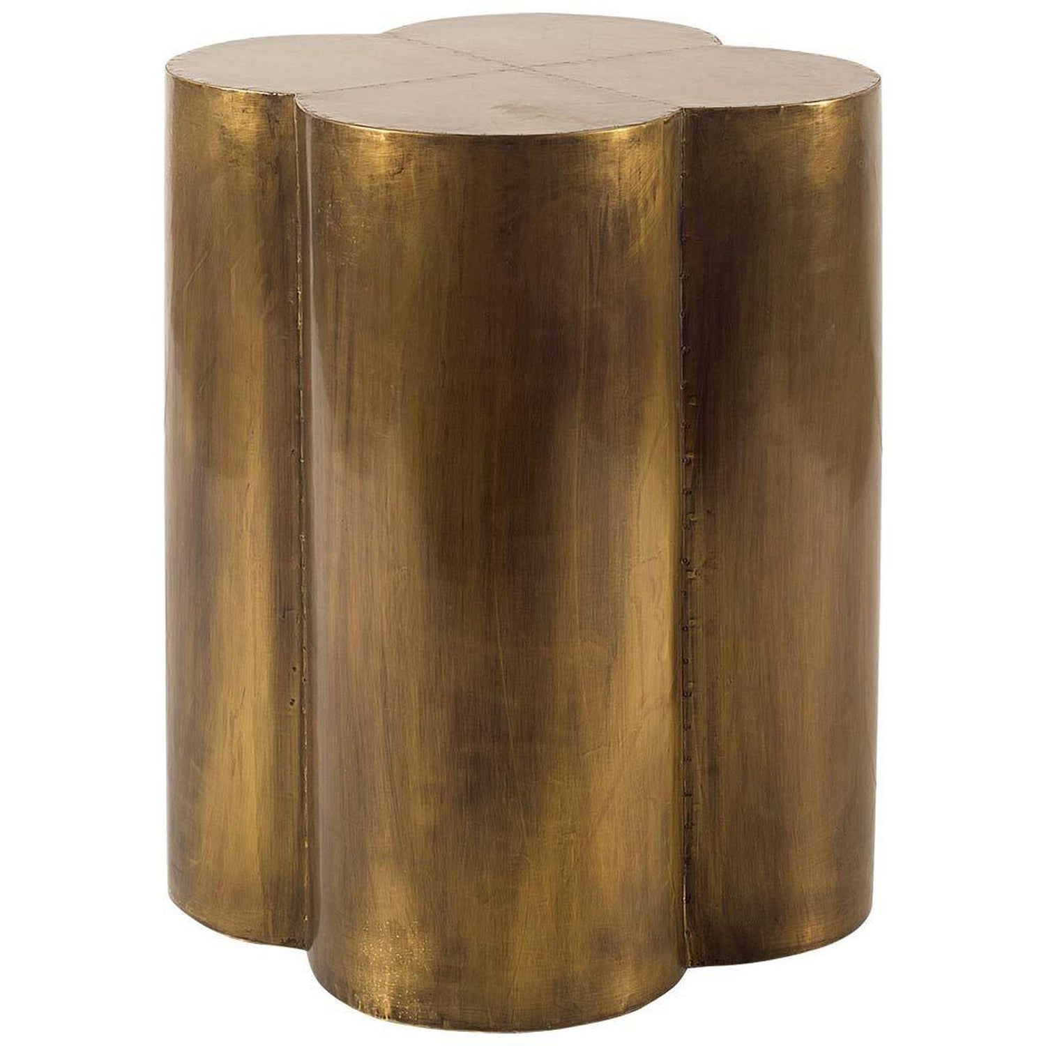 Mercana Quatrefoil Gold Flower W/ Wooden Top Brass Cladding Accent Table