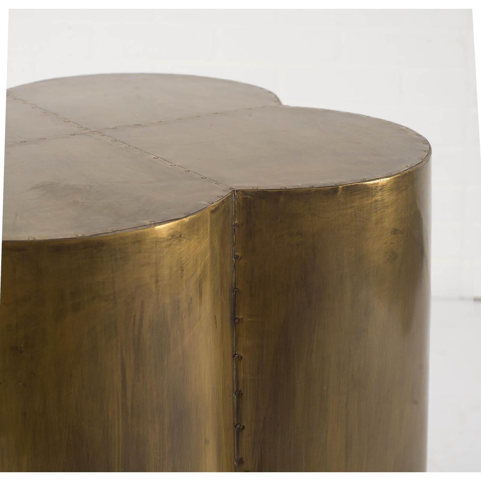 Mercana Quatrefoil Gold Flower W/ Wooden Top Brass Cladding Accent Table