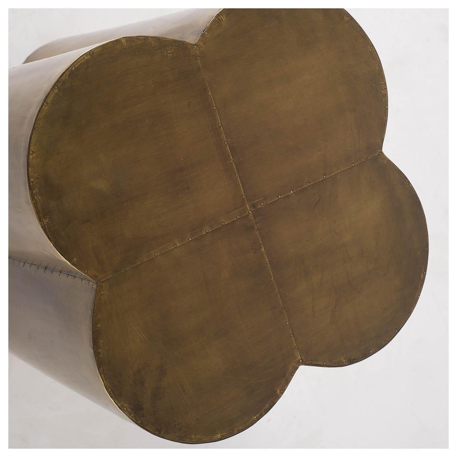 Mercana Quatrefoil Gold Flower W/ Wooden Top Brass Cladding Accent Table
