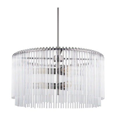 Mercana Anna Hanging Gun-Metal w/ Clear Glass Rods Six Bulb Chandelier