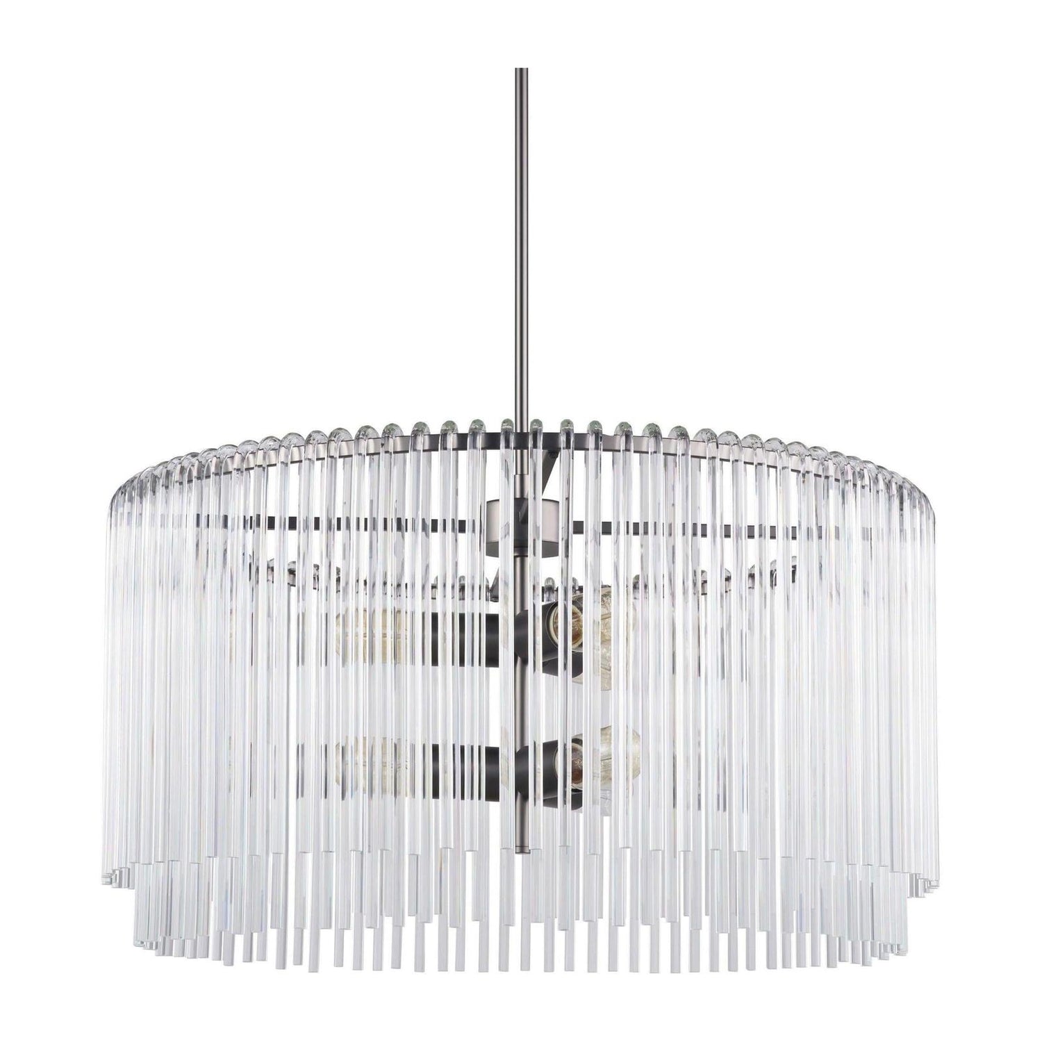 Mercana Anna Hanging Gun-Metal w/ Clear Glass Rods Six Bulb Chandelier Clearance