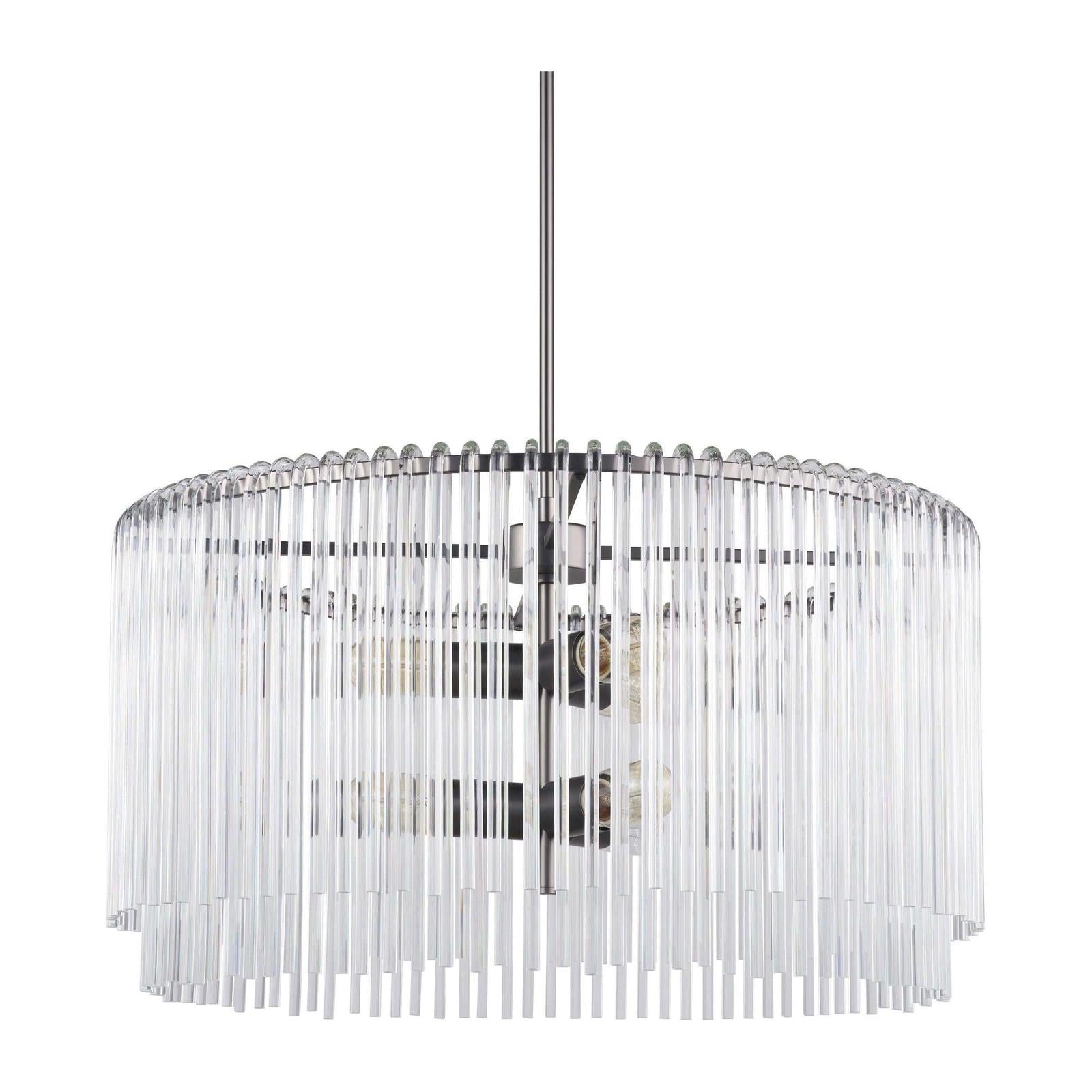Mercana Anna Hanging Gun-Metal w/ Clear Glass Rods Six Bulb Chandelier Clearance