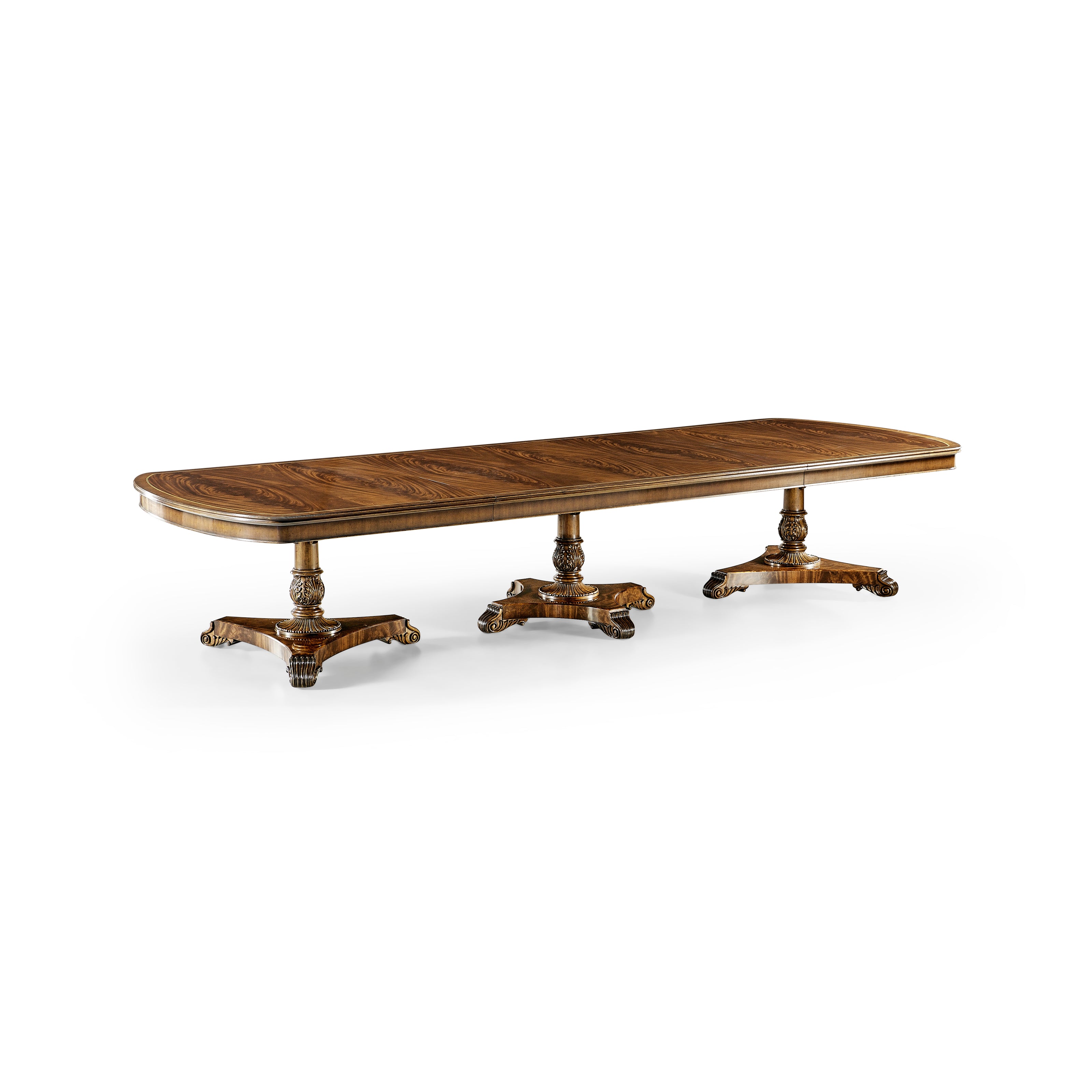Jonathan Charles Crotch Walnut Triple Pedestal Dining Table 158