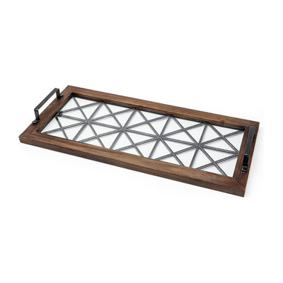 Mercana Ellingson Black Rectangular Metal Glass Wood Bottom Tray Clearance