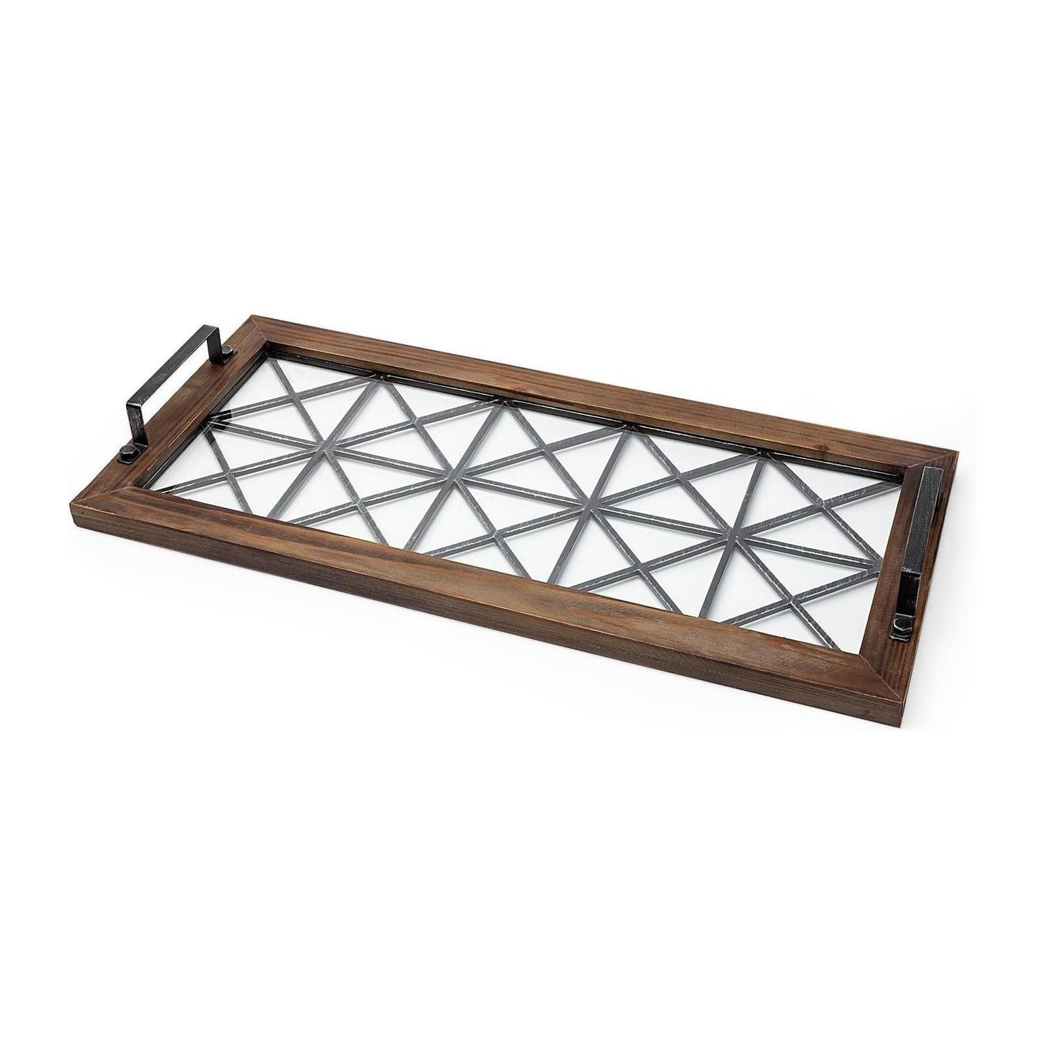 Mercana Ellingson Black Rectangular Metal Glass Wood Bottom Tray Clearance