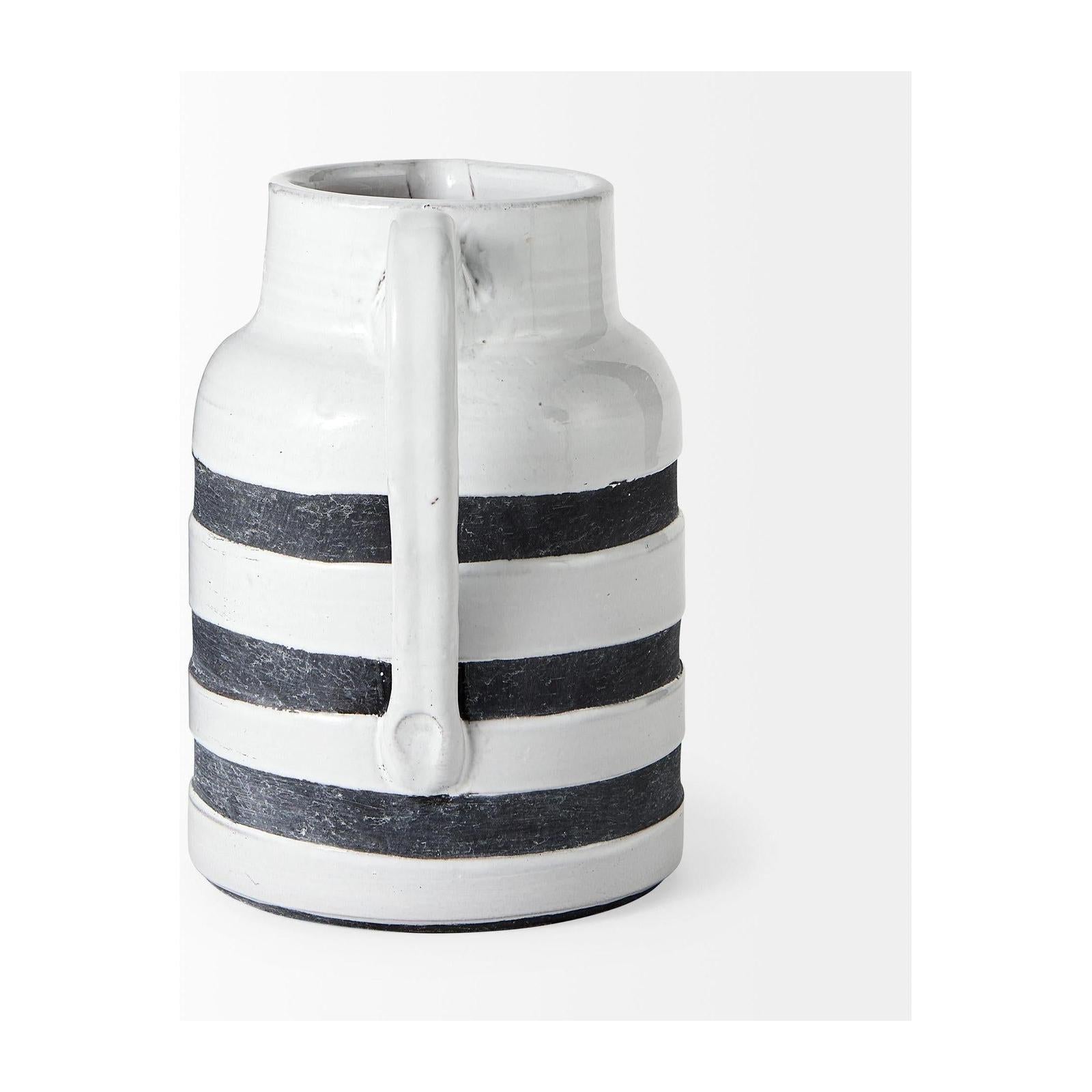 Mercana Harmon White w/ Charcoal Stripes Ceramic Jug