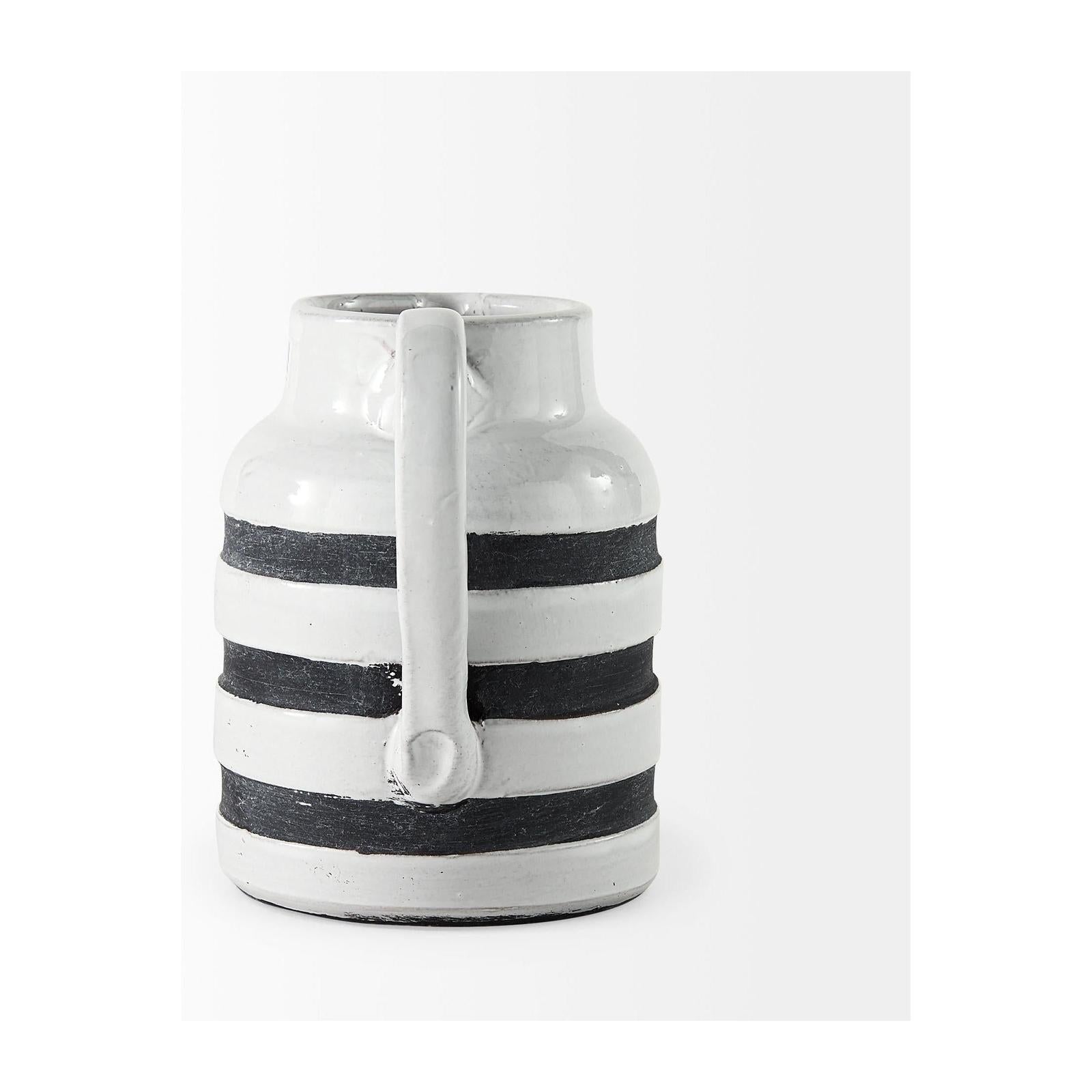Mercana Harmon White w/ Charcoal Stripes Ceramic Jug