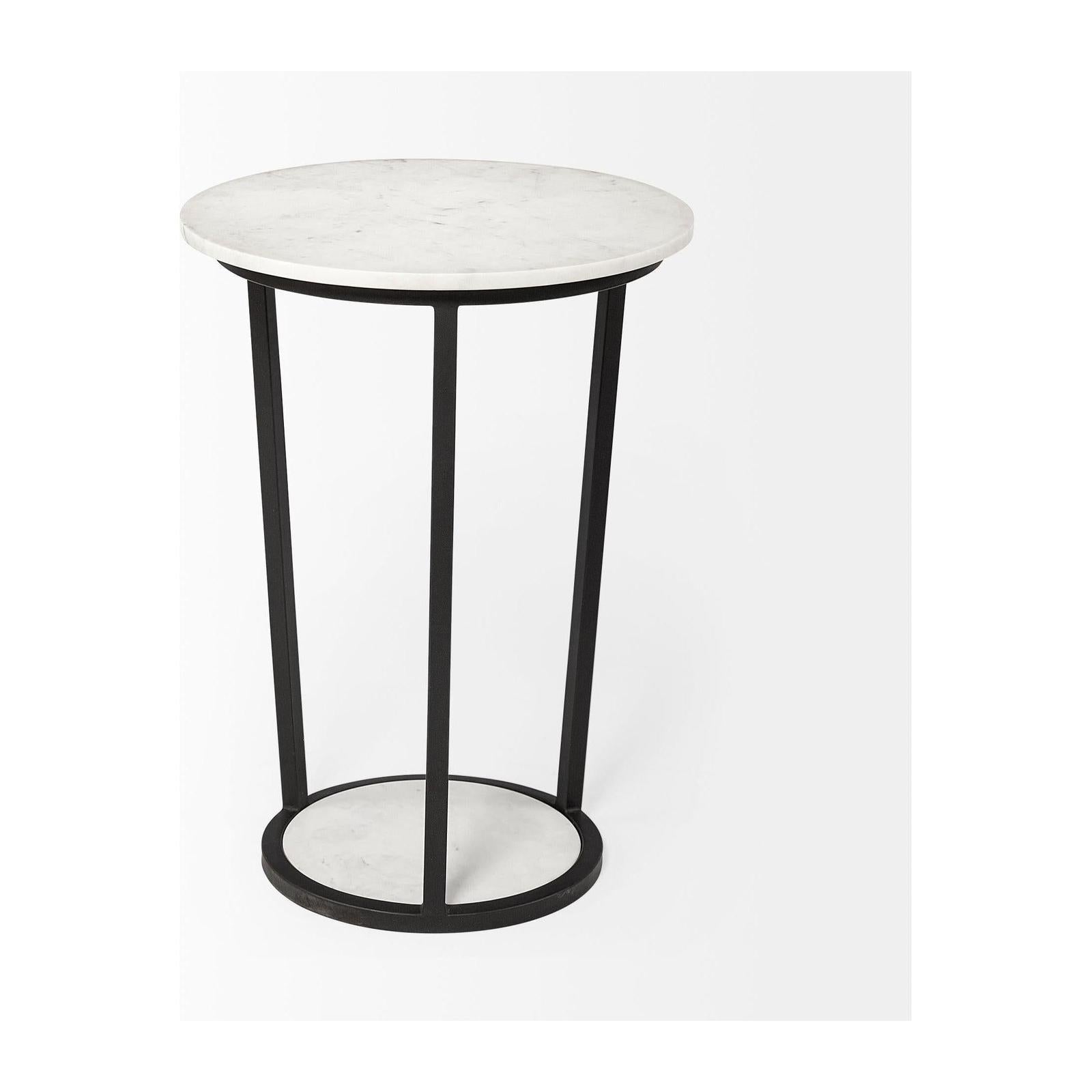 Mercana Bombola White Round Marble Top W/Black Metal Frame Accent Table