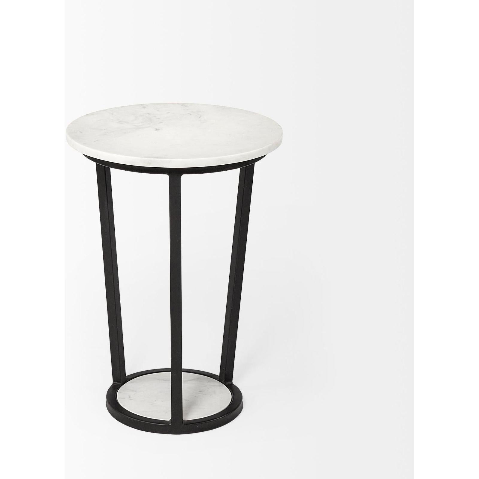 Mercana Bombola White Round Marble Top W/Black Metal Frame Accent Table