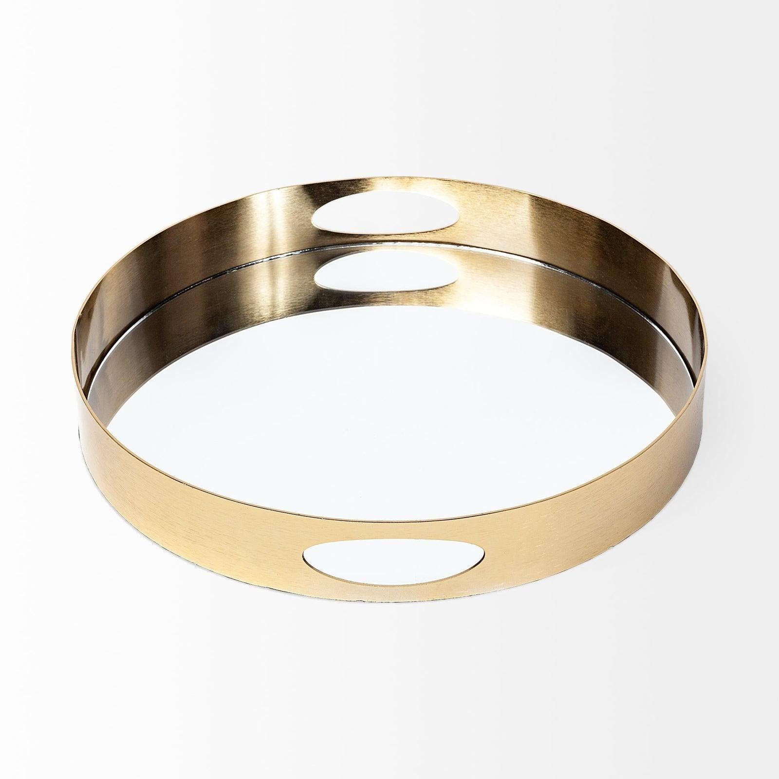 Mercana Serkis Gold Metal Mirrored Base Round Tray