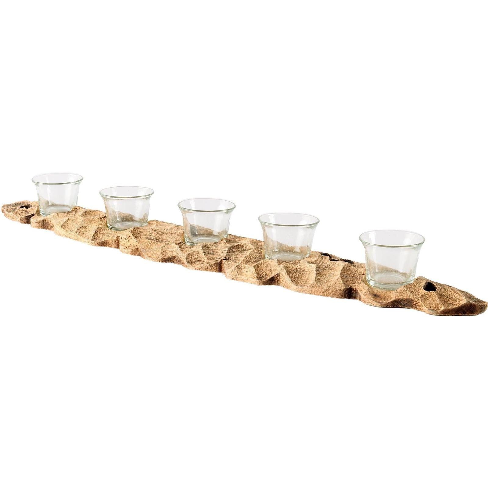 Mercana Yerba Reclaimed Mango Wood Five Tealight Table Candle Holder Clearance
