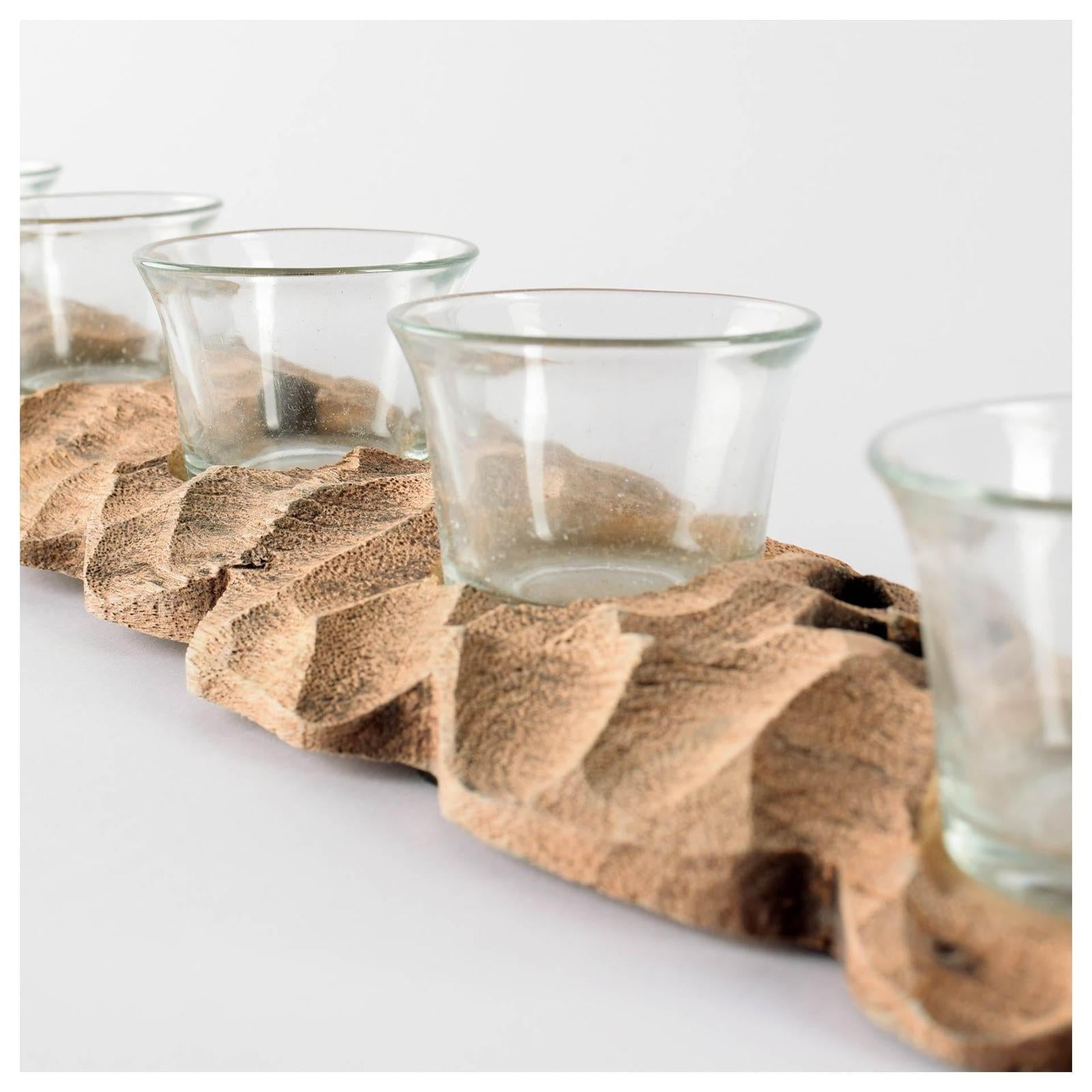 Mercana Yerba Reclaimed Mango Wood Five Tealight Table Candle Holder Clearance