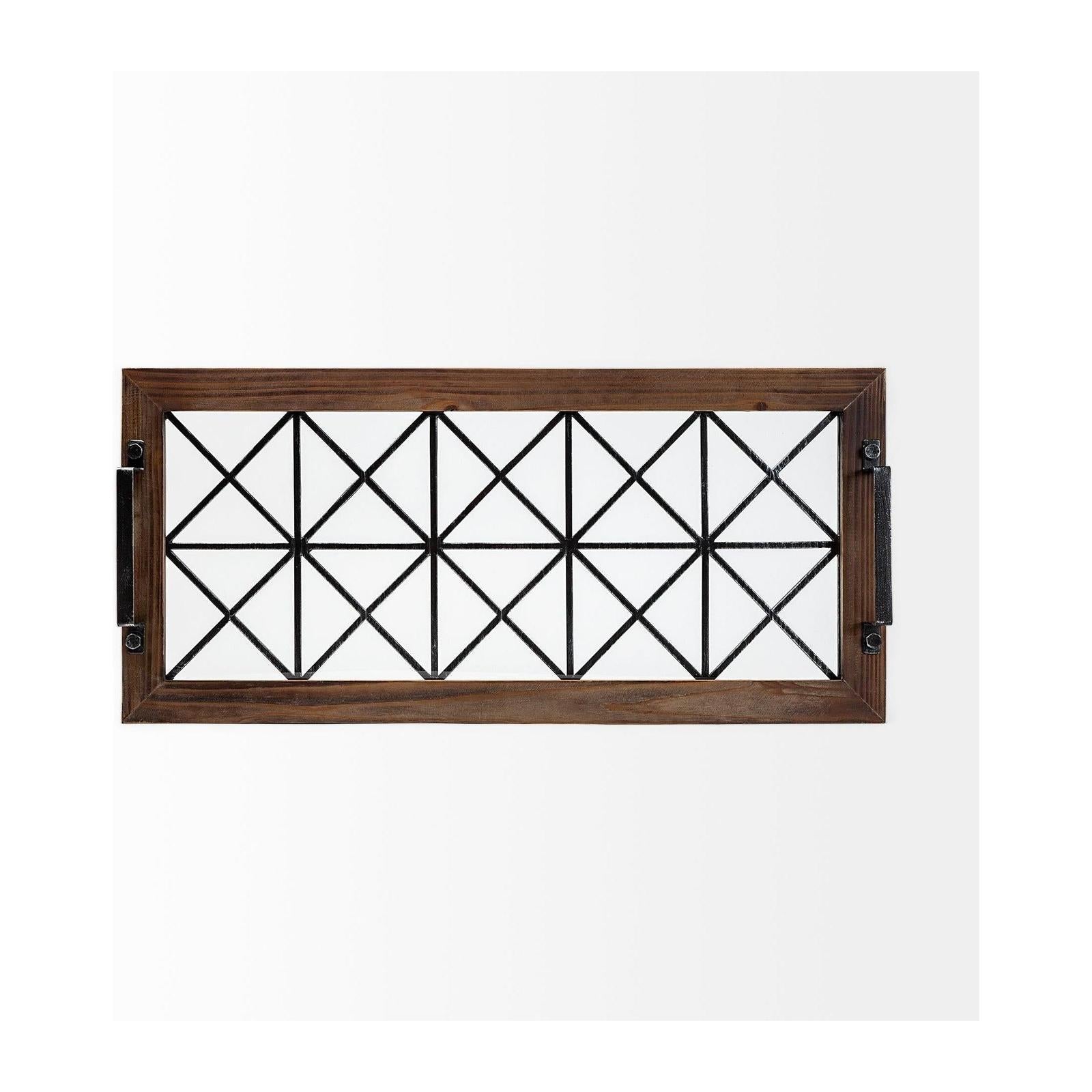 Mercana Ellingson Black Rectangular Metal Glass Wood Bottom Tray Clearance