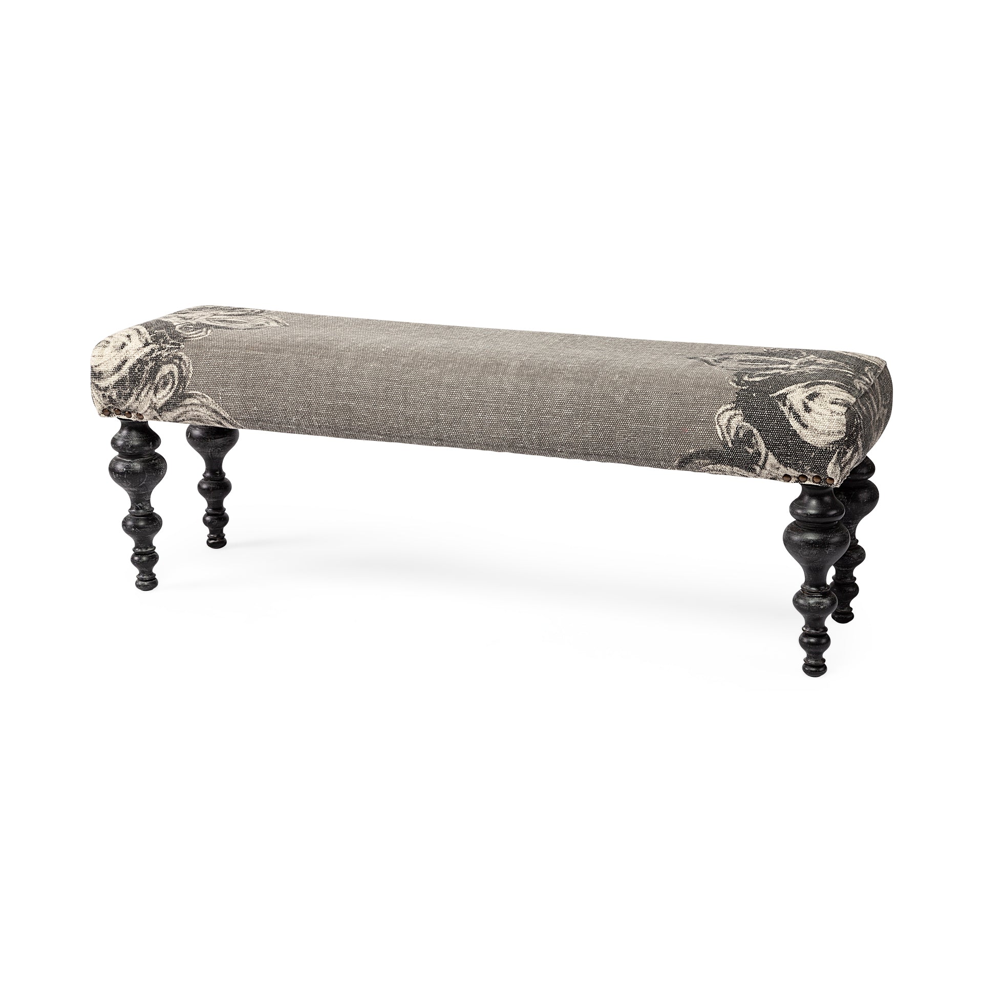 Mercana Alhambra  Upholstered Gray Seat W/Black Wood Legs Accent Bench