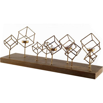 Mercana Salvador Wood Base Brass Cube Tea Light Table Candle Holder Clearance