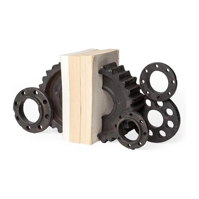 Mercana Cogsworth Brown Resin Industrial Gear Bookends- Set of 2