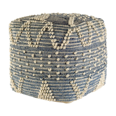 Mercana Rofi Blue Denim and Cream Cotton Stitched Square Pouf