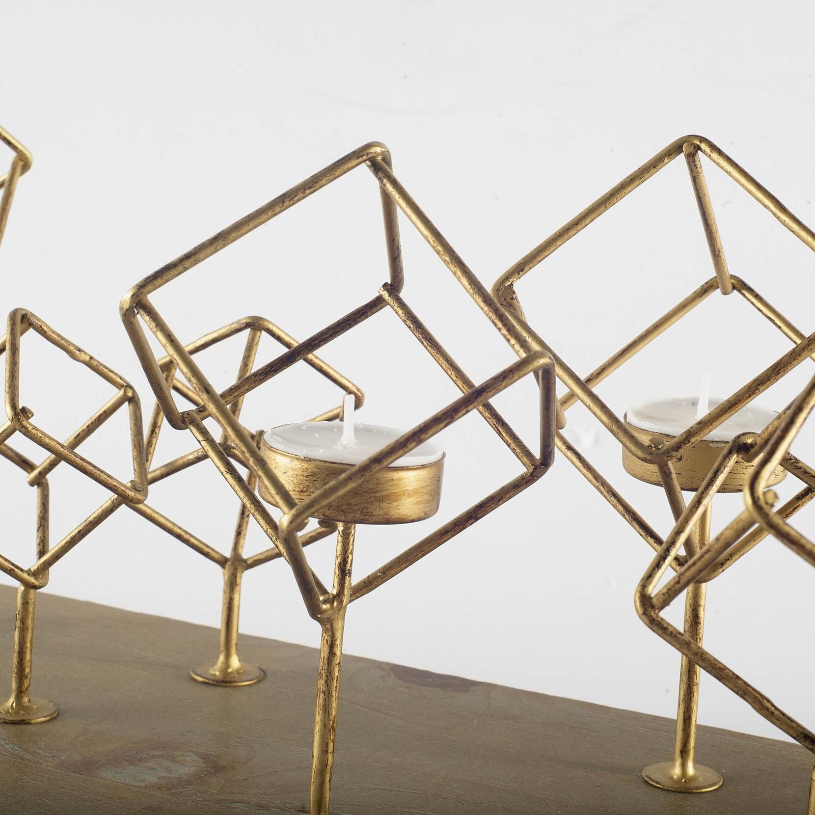 Mercana Salvador Wood Base Brass Cube Tea Light Table Candle Holder Clearance