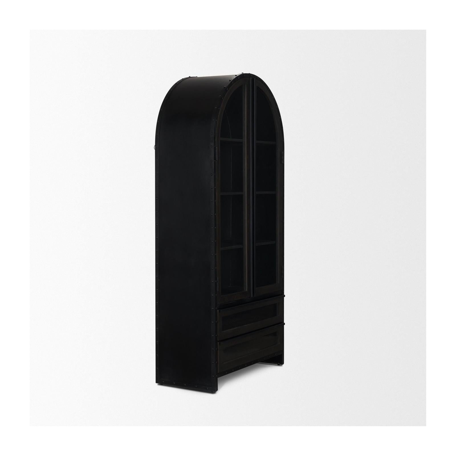 Mercana Gehry Dark Brown Metal Brown Wood and Glass Door Display Cabinet