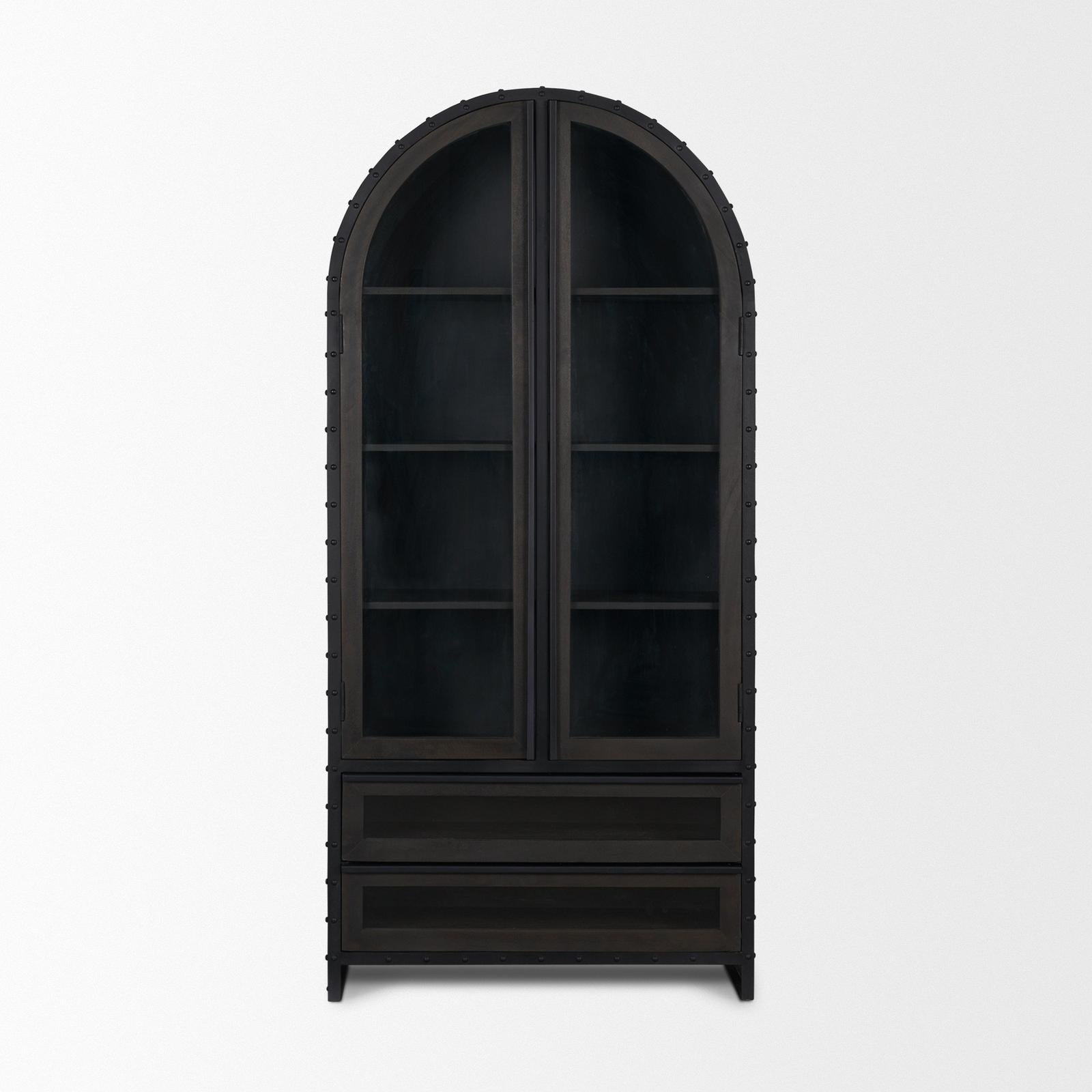 Mercana Gehry Dark Brown Metal Brown Wood and Glass Door Display Cabinet